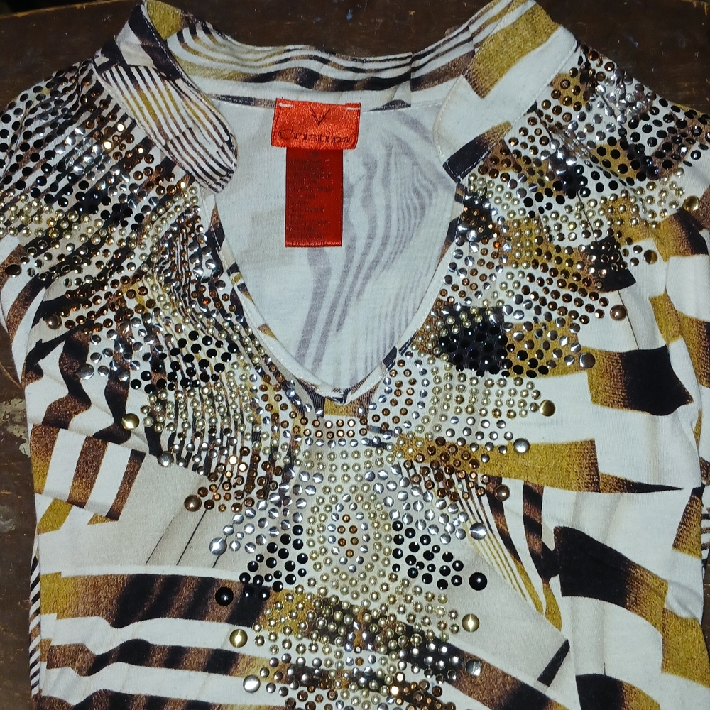 Cristina Stylish Women's Top with Gold and Black Accents, Size 2X